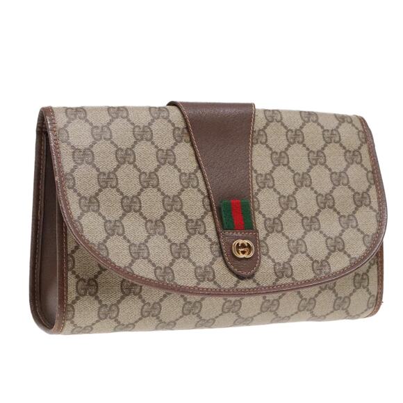 GUCCI GG Supreme Web Sherry Line Clutch Bag Pvc Beige 156 01 030 - Picture 1 of 16